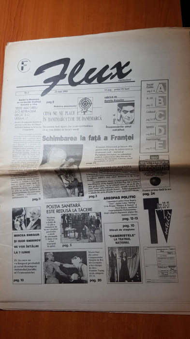 ziarul flux 23 mai 1995- anul 1,nr. 1 al ziarului