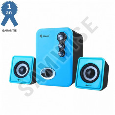 Boxe Kisonli 2.1 U-2100, 5W+2x 3W, alimentare USB, 1x jack 3.5mm, Albastru foto