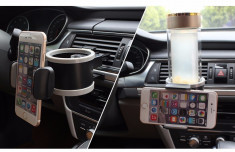 Suport auto universal pentru telefon, cu suport de pahar foto