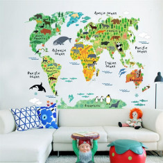 Sticker perete camera copii harta lumii sticker montessori animale continente foto