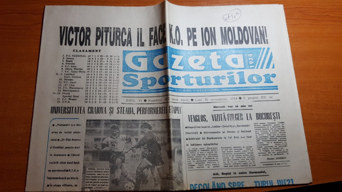 gazeta sporturilor 31 octombrie 1994-etapa diviziei A la fotbal
