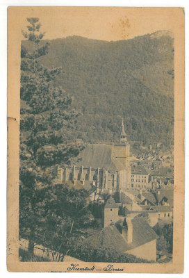 394 - BRASOV, Black Church, Panorama - old postcard - used - 1921 foto