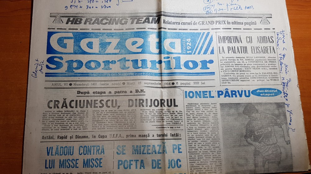 Ziarul gazeta sporturilor 13 septembrie 1994-etapa diviziei A la fotbal |  Okazii.ro