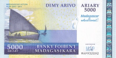 Bancnota Madagascar 5.000 Ariary 2007 - P94 UNC ( comemorativa ) foto
