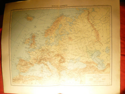 Harta Fizica Europa la 1906,dim.=42x39 cm ,Ed.Hachette ,autori F.Schrader foto