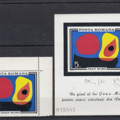 ROMANIA 1970 LP 744 LP 745 INUNDATIA II MIRO SERIE SI COLITA NEDANTELATA MNH