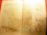 Harta Fizica Franta , imprejurimi -1906 dim.=42x39 cm ,Ed.Hachette - F.Schrader