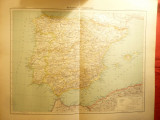 Harta Spaniei si Portugaliei 1906,dim.=42x39 cm ,Ed.Hachette ,gravor Erhard