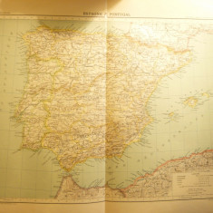 Harta Spaniei si Portugaliei 1906,dim.=42x39 cm ,Ed.Hachette ,gravor Erhard