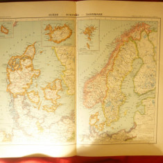 Harta Suedia ,Norvegia , Danemarca -Ed.Hachette 1906 , dim.= 42x39 cm