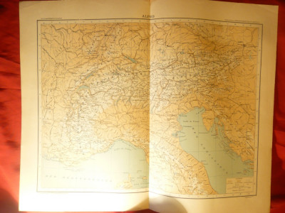 Harta Alpilor 1906,dim.=42x39 cm ,Ed.Hachette ,gravor Erhard ,autori F.Schrader foto