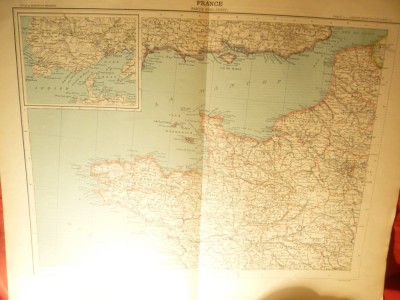 Harta Frantei - Partea de N-V , 1906- gravor Erhard Frere Paris , 42 x 39 cm foto