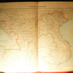 Harta Colonii Franceze -Partea II, gravor Erhard Fr.1906 ,dim.= 42x39 cm Hachett