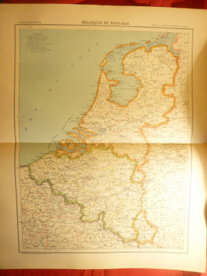 Harta Belgiei si Olandei 1906,dim.=42x39 cm ,Ed.Hachette ,gravor Erhard foto