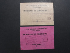 TICHET CARTELA ALIMENTE - CARNE SI OUA - MICROCASA DE COMENZI CLUJ - ANII 1980 foto