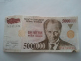 Turcia 5.000.000 lire1997,arsă &icirc;n dreapta jos,poza a doua doar pentru prezentare