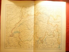 Harta Elvetiei 1906,dim.=42x39 cm ,Ed.Hachette ,gravor Erhard ,autori F.Schrader