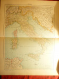 Harta Italiei 1906,dim.=42x39 cm ,Ed.Hachette ,gravor Erhard ,autori F.Schrader