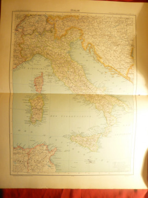 Harta Italiei 1906,dim.=42x39 cm ,Ed.Hachette ,gravor Erhard ,autori F.Schrader foto