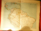 Harta America de Sud - Columbia ,Venezuela...Ed. Hachette 1906 , dim.= 39x42 cm