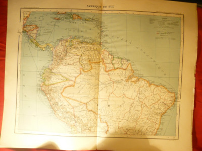 Harta America de Sud - Columbia ,Venezuela...Ed. Hachette 1906 , dim.= 39x42 cm foto