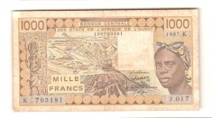 SV * Volta Superioara * 1000 FRANCS 1987 K * AFRICA de VEST * +/- VF