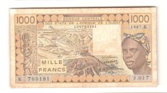 SV * Volta Superioara * 1000 FRANCS 1987 K * AFRICA de VEST * +/- VF foto