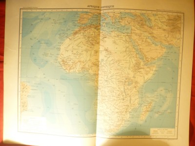 Harta Fizica -Africa-1906,dim.=42x39 cm ,Ed.Hachette ,gravor Erhard ,autori F. foto