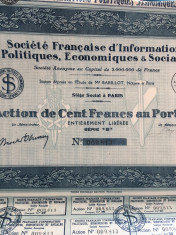 100 Franci Actiune Societe Francaise d?Informations Politiques foto