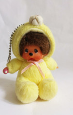 Monchhichi cu costum de ursulet galben, Sekiguchi, jucarie plus 9 cm, breloc foto