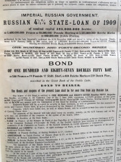 500 Franci Aur Rusia 1909 Titlu de Stat obligatiune la purtator foto