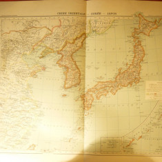 Harta Chinei Orientale , Coreea si Japonia -Ed. Hachette 1906 ,dim.=42x39 cm