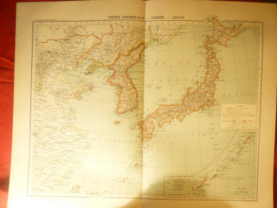 Harta Chinei Orientale , Coreea si Japonia -Ed. Hachette 1906 ,dim.=42x39 cm foto