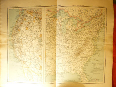 Harta SUA -partea Occidentala -Ed. Hachette 1906 dim.=42x39 cm gravor Erhard foto