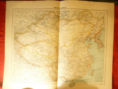 Harta Imperiului Chinez -Ed. Hachette 1906 ,dim.=42x39 cm ,gravor Erhard ,autor foto