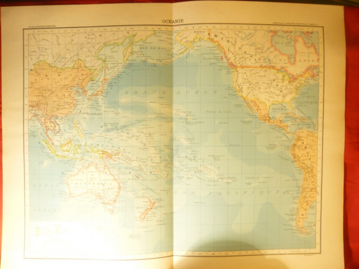 Harta- Oceaniei-1906,dim.=42x39 cm ,Ed.Hachette ,gravor Erhard,autori F.Schrader