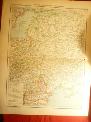 Harta Rusiei Occidentale si a Romaniei- Ed. Hachette 1906 , gravor Erhard foto