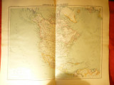 Harta Politica a Americii de Nord -1906,dim.=42x39 cm ,Ed.Hachette ,gravor Erhar