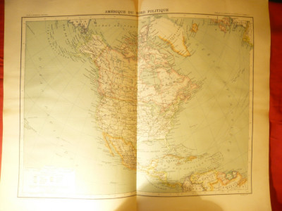 Harta Politica a Americii de Nord -1906,dim.=42x39 cm ,Ed.Hachette ,gravor Erhar foto