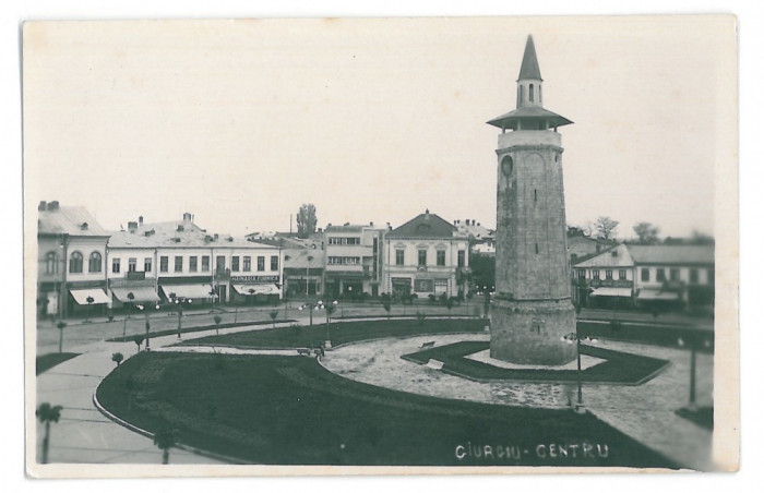 3829 - GIURGIU, Firemen Tower, Market - old postcard, real PHOTO - unused
