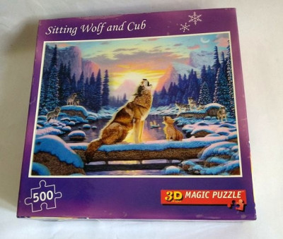 Magic puzzle visual echo 3D, 500 piese, Lup si pui de lup, cca 48x36cm foto