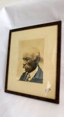 Fotografie veche, portret de barbat batran, cu semnatura fotogarfului, 28x24cm foto