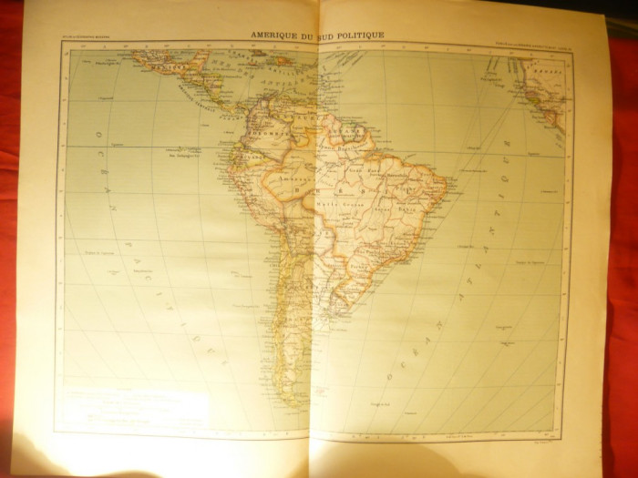 Harta Politica - America de Sud -Ed. Hachette 1906 , dim.= 39x42 cm