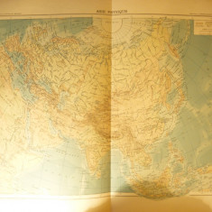 Harta Fizica ASIA -Ed. Hachette ,gravor Erhard ,dim.= 42x39 cm autori F.Schrader