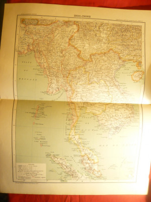 Harta Indochinei -Ed. Hachette 1906 ,dim.=42x39 cm ,gravor Erhard ,autori F.Schr foto