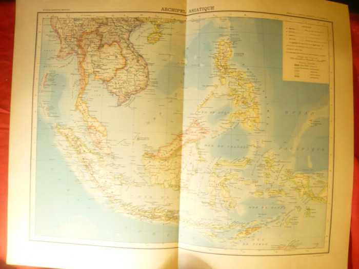 Harta Arhipelag.Asiatice -Ed. Hachette 1906 ,dim.=42x39 cm ,gravor Erhard ,autor