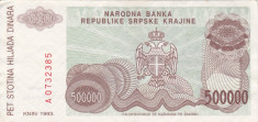 CROATIA 500.000 dinara 1993 KNIN VF+!!! foto