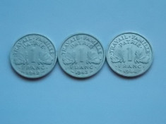 LOT 3 MONEDE 1 FRANC FRANTA-VICHY-1942,1943,1944 foto