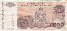 CROATIA 50.000.000.000 dinara 1993 KNIN VF!!! foto
