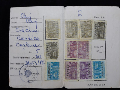 CARNET DE ABONAT RADIO - CLUJ ANUL 1971 - TIMBRE FISCALE foto